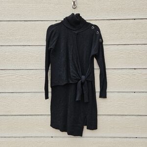 Karen Millen black turtleneck tie front sweater dress with toggle detail small